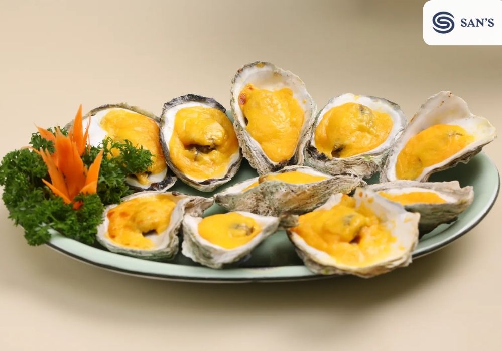 Delicious cheese grilled oysters
