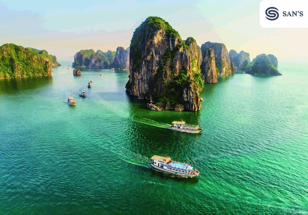 A part of Halong Bay with many limestone islands