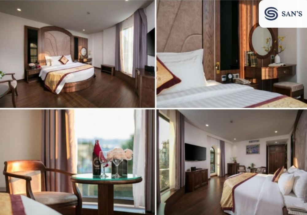 Halios Ha Long Hotel's room system is luxuriously designed with furniture made mainly from high-quality wood.