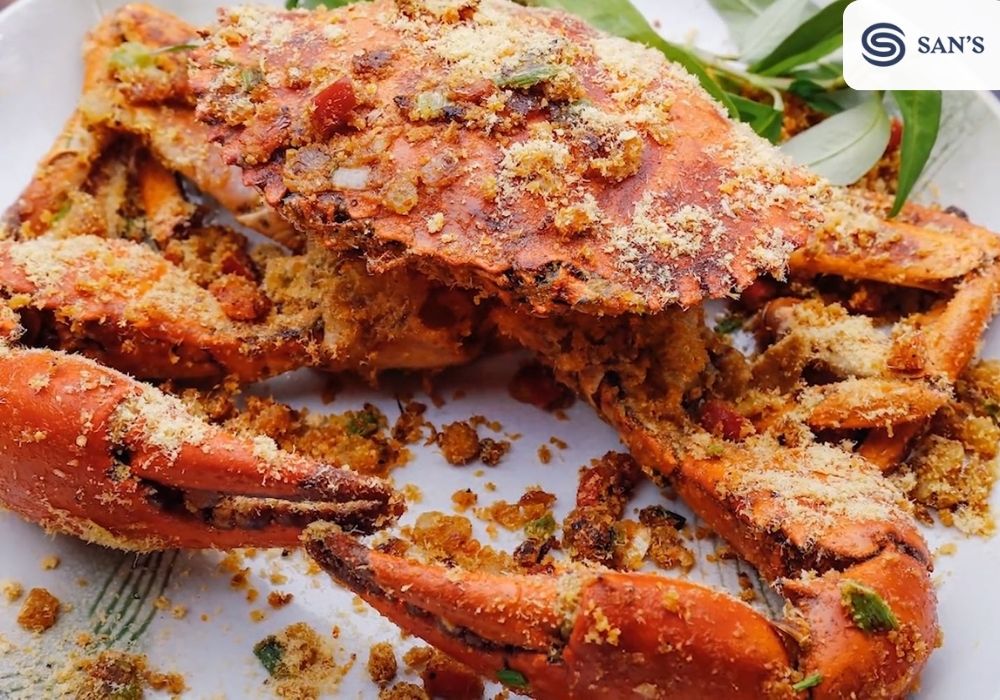 Oven-roasted crabs with salt