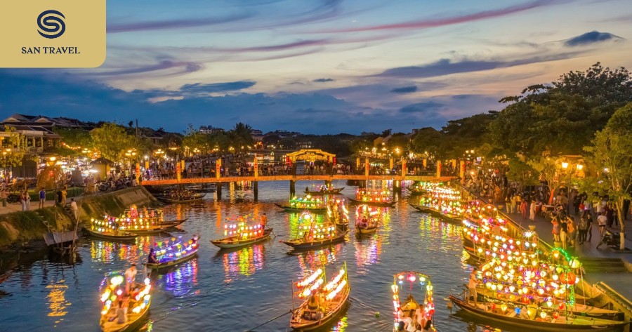 Hoi An is famous for its warm weather and bustling, poetic old town at night